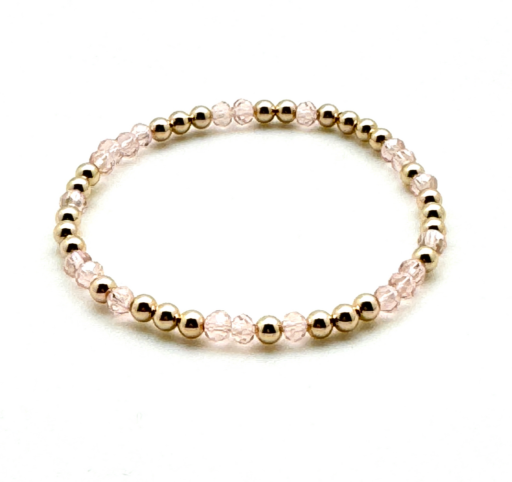 14K Gold Filled + Clear Pink Crystals Bracelet