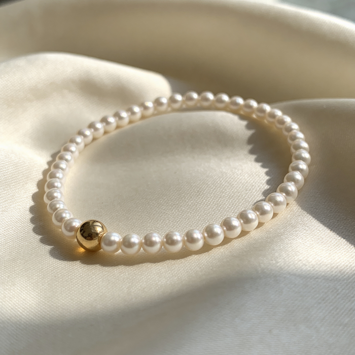 14K Gold Filled 6mm bead + Pearls Bracelet