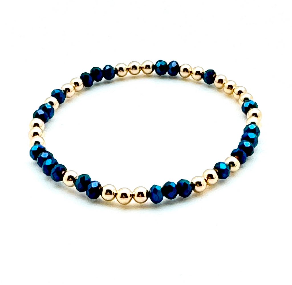 14K Gold Filled + Metallic Blue Crystal Bracelet