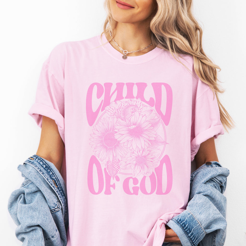 Child of God Floral Comfort Colors Christian Graphic T-Shirt