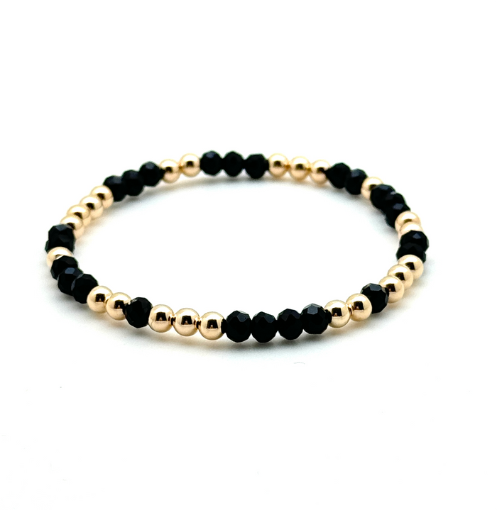 14K Gold Filled + Black Crystal Bracelet