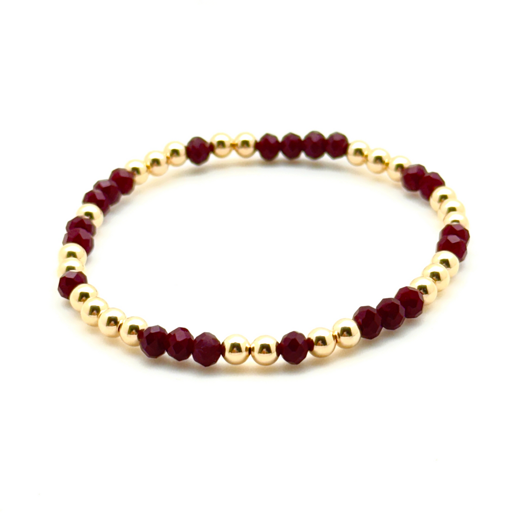 14K Gold Filled + Maroon Crystal Bracelet