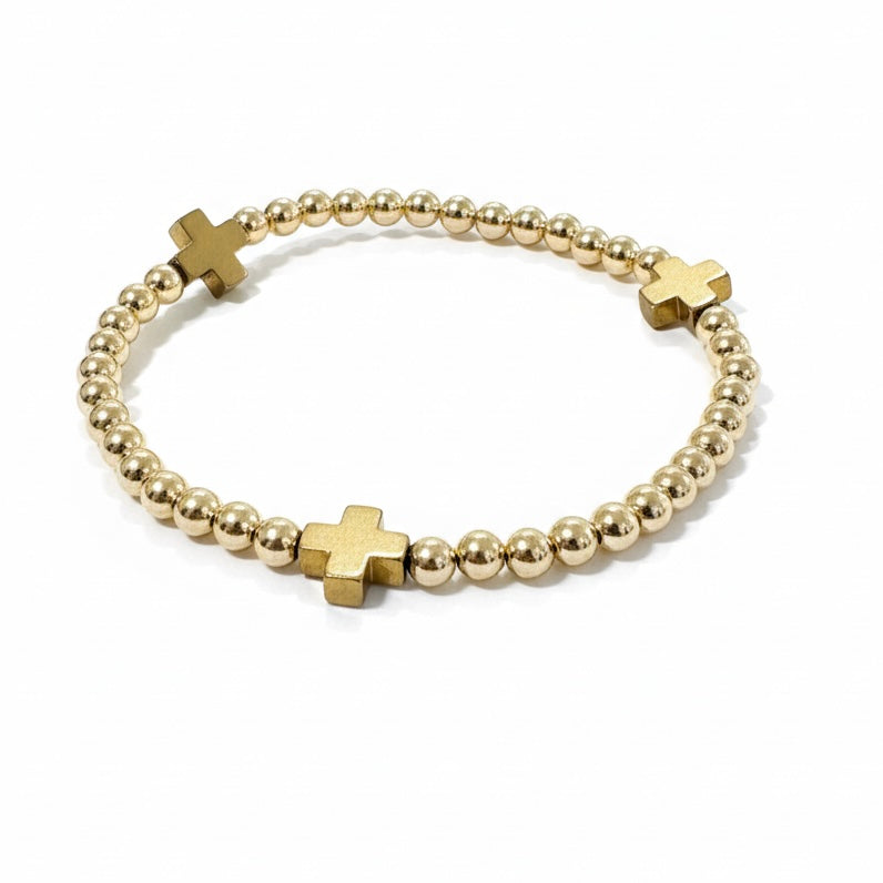 14K Gold Filled Hematite Gold Cross Bracelet 4mm