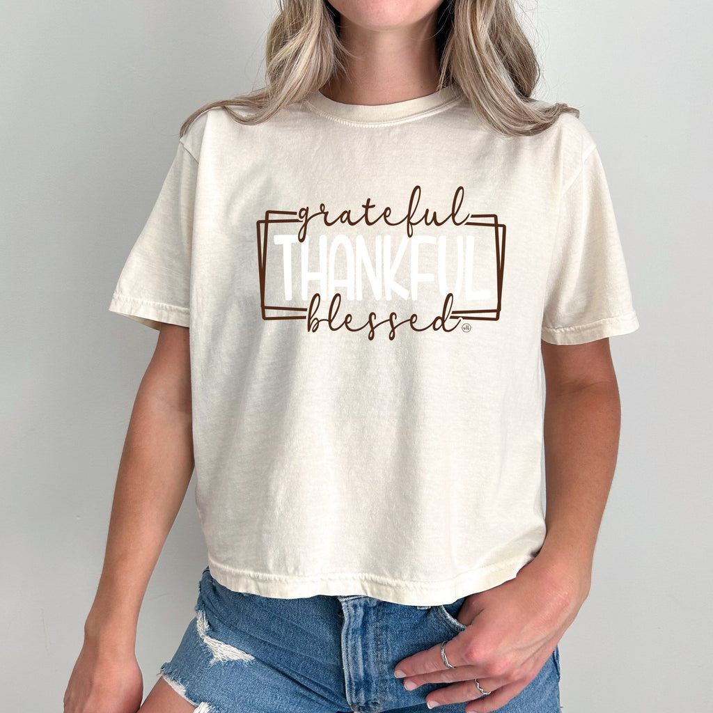 Grateful Thankful Blessed Cropped Boxy Graphic Tee