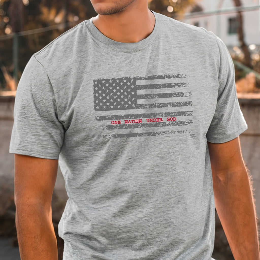 One Nation Under God Gray USA Flag July 4th Tee