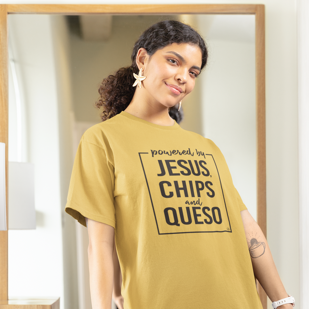 Powered By Jesus, Chips and Queso Comfort Colors Christian T-Shirt